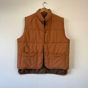 Vintage Snow Master Mens Puffer Vest Quilted Snap Front Pockets Made USA Size XL